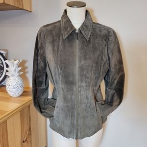 Liz Claiborne Suede Zip Up Jacket, Dark Olive, Size Large